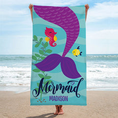 Lofaris Personalized Mermaid Tail Seahorse Girl Beach Towel