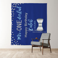 Lofaris Personalized Onederful Blue Birthday Backdrop Banner