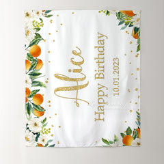 Lofaris Personalized Orange Gold Glitter Baby Shower Party Backdrops