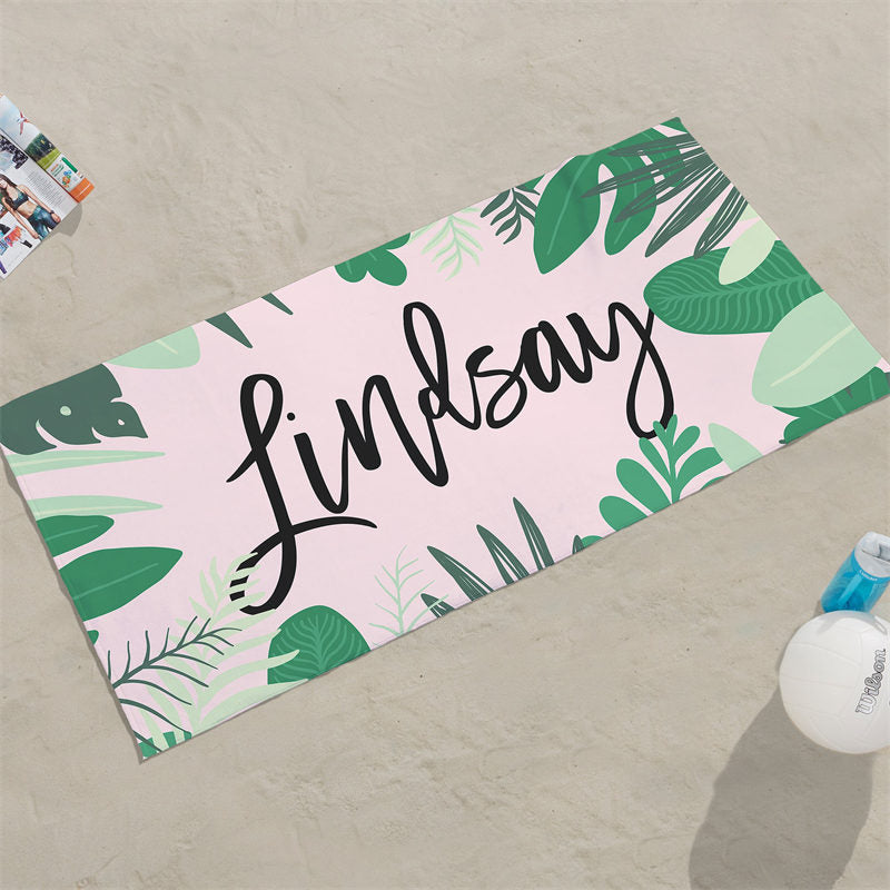 Lofaris Personalized Palm Leaves Beach Towel With Name