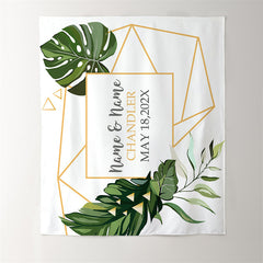 Lofaris Personalized Palm Leaves Couple Name Wedding Backdrop