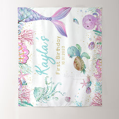 Lofaris Personalized Pastel Mermaid Birthday Backdrop Banner