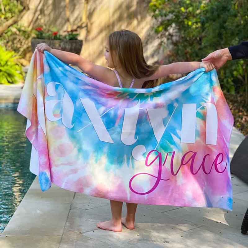 Lofaris Personalized Pastel Tie Dye Kids Beach Towel