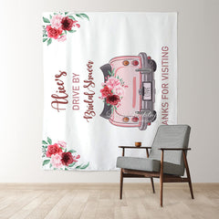Lofaris Personalized Pink Car And Floral Bridal Shower Backdrop