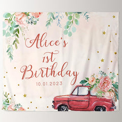 Lofaris Personalized Pink Floral Greeny Girl Birthday Banner