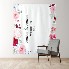 Lofaris Personalized Pink Floral Wedding Backdrop Decor Banner