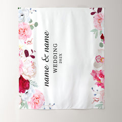Lofaris Personalized Pink Floral Wedding Backdrop Decor Banner