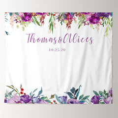 Lofaris Personalized Purple Floral Wedding Photo Backdrop