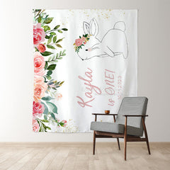 Lofaris Personalized Rabbit And Flower Birthday Backdrop Banner