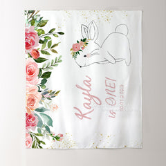 Lofaris Personalized Rabbit And Flower Birthday Backdrop Banner