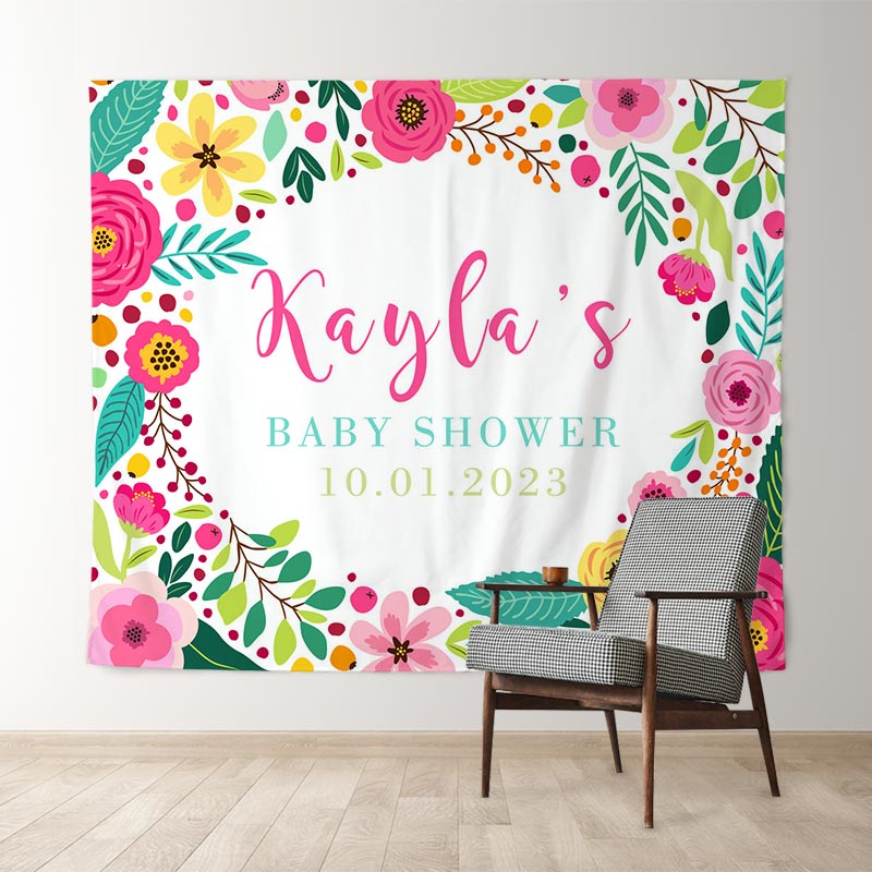 Lofaris Personalized Rainbow Flowers Baby Shower Backdrop