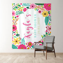 Lofaris Personalized Rainbow Flowers Baby Shower Backdrop