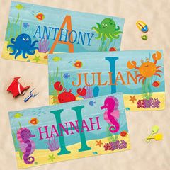 Lofaris Personalized Sea Animals Name Beach Towel For Kids