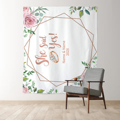 Lofaris Personalized She Said Yes Wedding Backdrop Banner