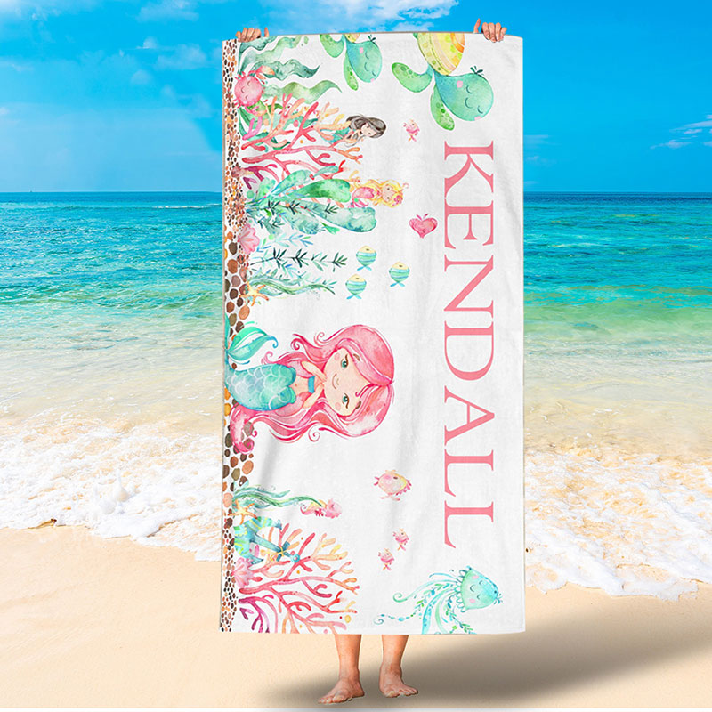 Lofaris Personalized Little Mermaid Girls Summer Beach Towel