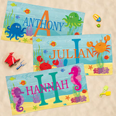 Lofaris Personalized Summer Ocean Animals Name Beach Towel