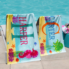 Lofaris Personalized Summer Ocean Animals Name Beach Towel