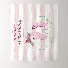 Lofaris Personalized Unicorn And Stripe Birthday Backdrop Decor