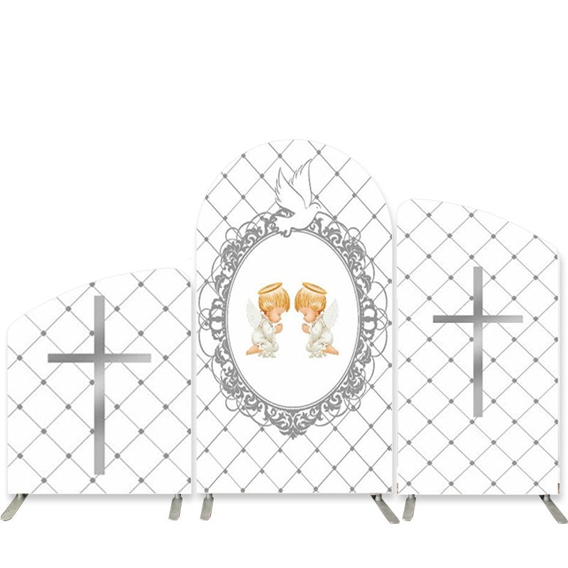 Lofaris Pigeon White Grid Twins Baby Shower Arch Backdrop Kit