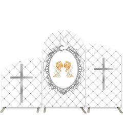 Lofaris Pigeon White Grid Twins Baby Shower Arch Backdrop Kit