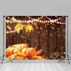 Lofaris Pimpkin Corn Lights Wood Autumn Backdrop for Photo