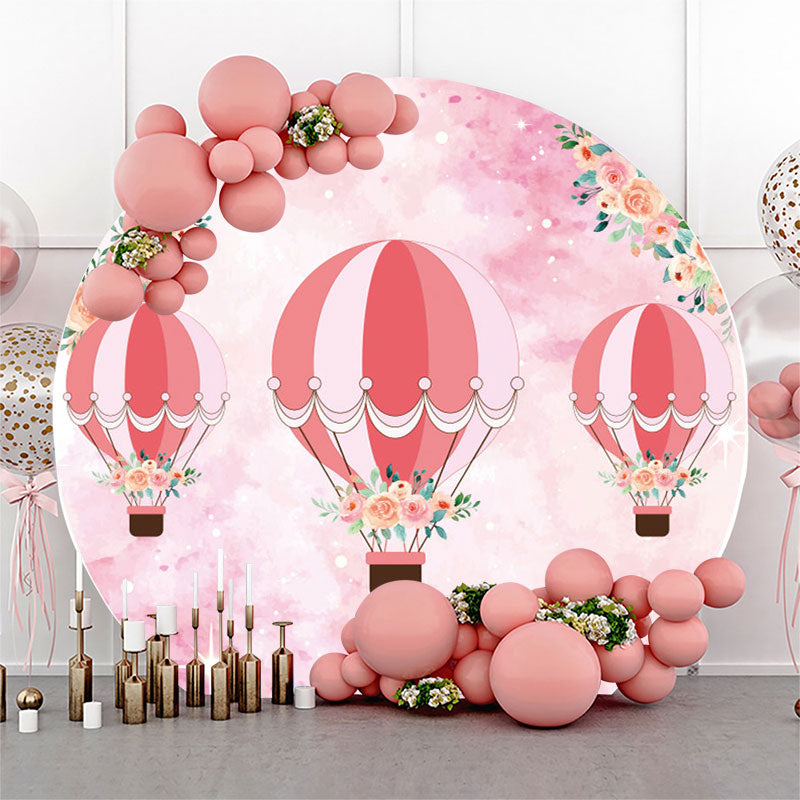 Lofaris Pink Airballoon Baby Shower Round Backdrop Cover