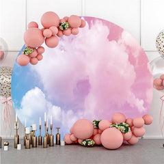 Lofaris Pink And Blue Cloud Round Girls Baby Shower Backdrop