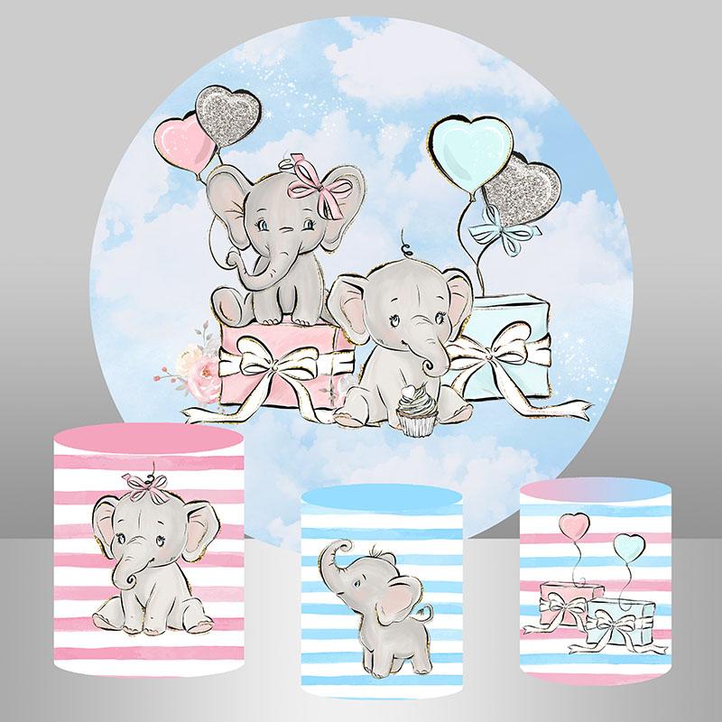 Lofaris Pink And Blue Elephant Round Backdrop For Baby Shower