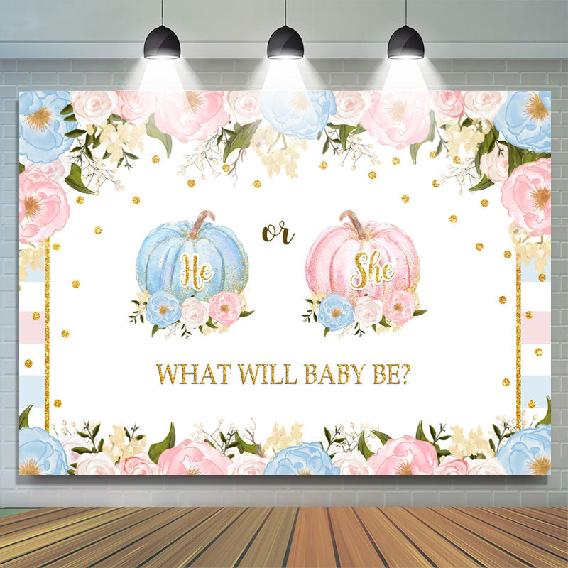 Lofaris Pink and Blue Pimpkins Floral Baby Shower Backdrop