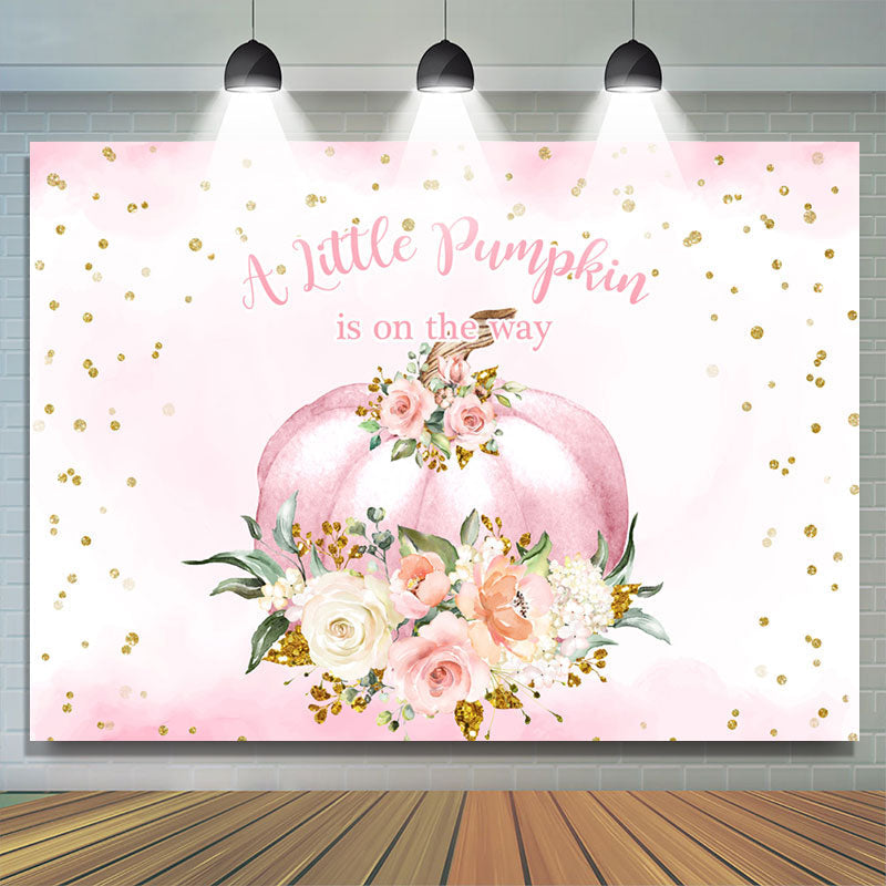 Lofaris Pink and Floral pumpkin baby shower Backdrop for girl
