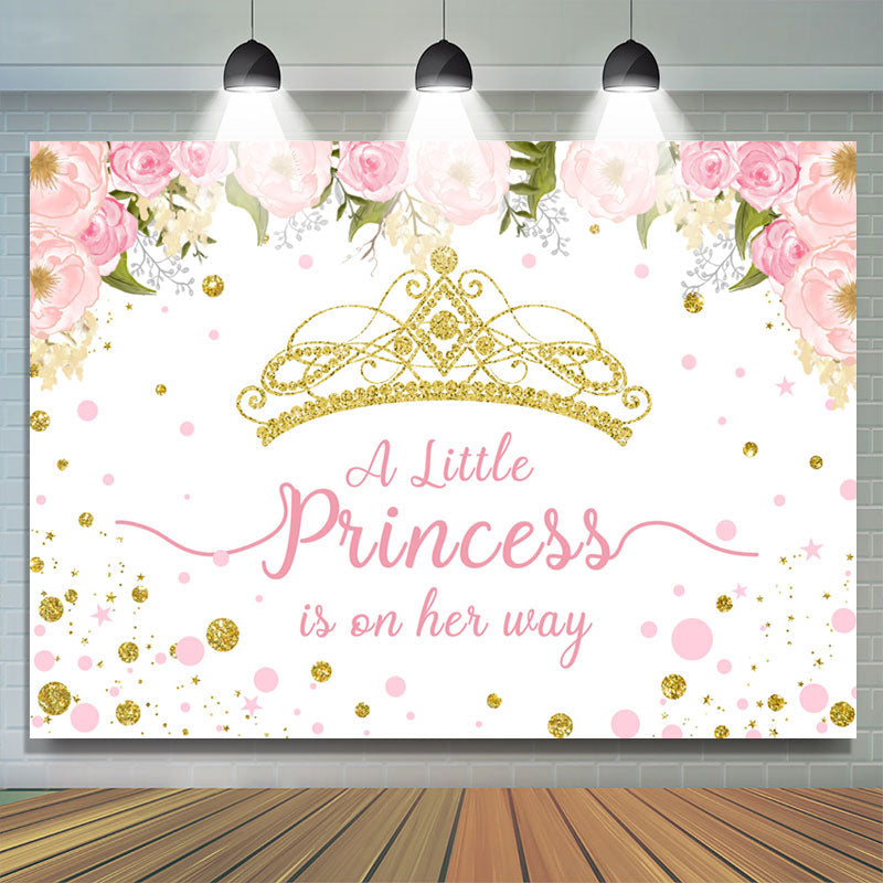 Lofaris Pink And Gold Crown Little Princess Baby Shower Backdrop