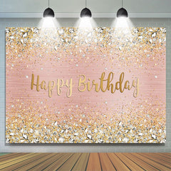 Lofaris Pink and Gold Dot Glitter Happy Birthday Backdrop