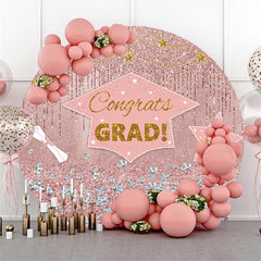 Lofaris Pink And Gold Glitter Round Congrate Grad Backdrop