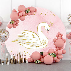 Lofaris Pink And Gold Swan Themed Round Backdrop For Party