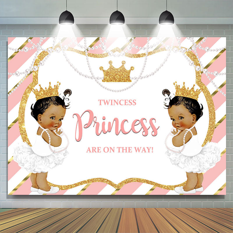 Lofaris Pink and Gold Twincess Princess Baby Shower Backdrop