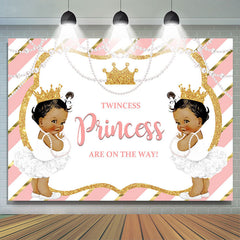 Lofaris Pink and Gold Twincess Princess Baby Shower Backdrop