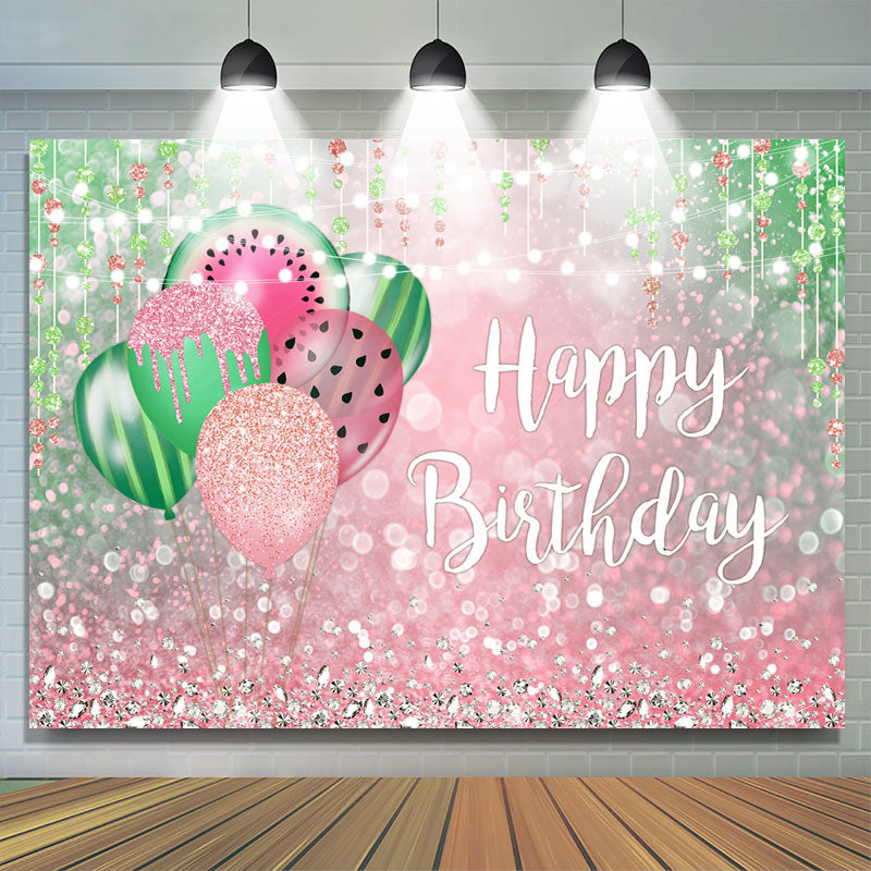 Lofaris Pink and Green Bokeh Balloon Happy Birthday Backdrop