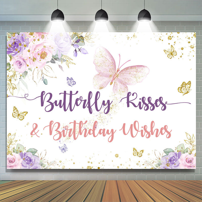 Lofaris Pink and Purple Floral Butterfly Birthday Backdrop