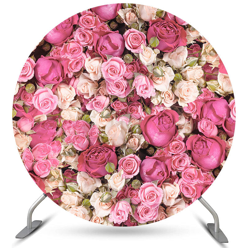 Lofaris Pink And Red Floral Wall Happy Birthday Circle Backdrop