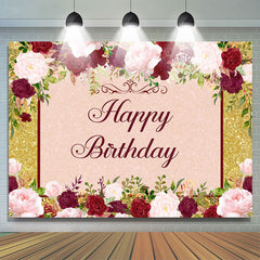 Lofaris Pink and Red Rose Happy Birthday Backdrop for Girl