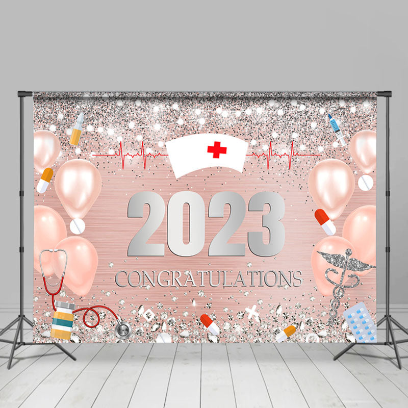 Lofaris Pink And Silver Bokeh Glitter Nurse 2023 Grad Backdrop