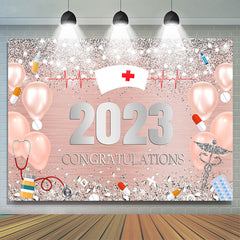 Lofaris Pink And Silver Bokeh Glitter Nurse 2023 Grad Backdrop