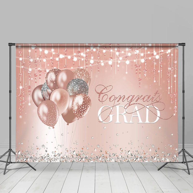 Lofaris Pink And Silver Diamond Ballons Congrats Grad Backdrop