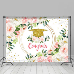 Lofaris Pink And White Floral Gold Glitter Congrats Backdrop