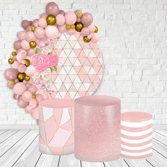 Lofaris Pink And White Floral Round Birthday Party Backdrop Kit