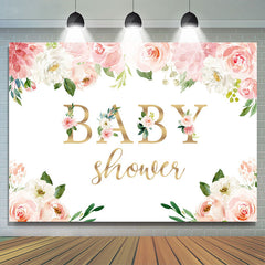 Lofaris Pink And White Flower With Plants Baby Shower Backdrop