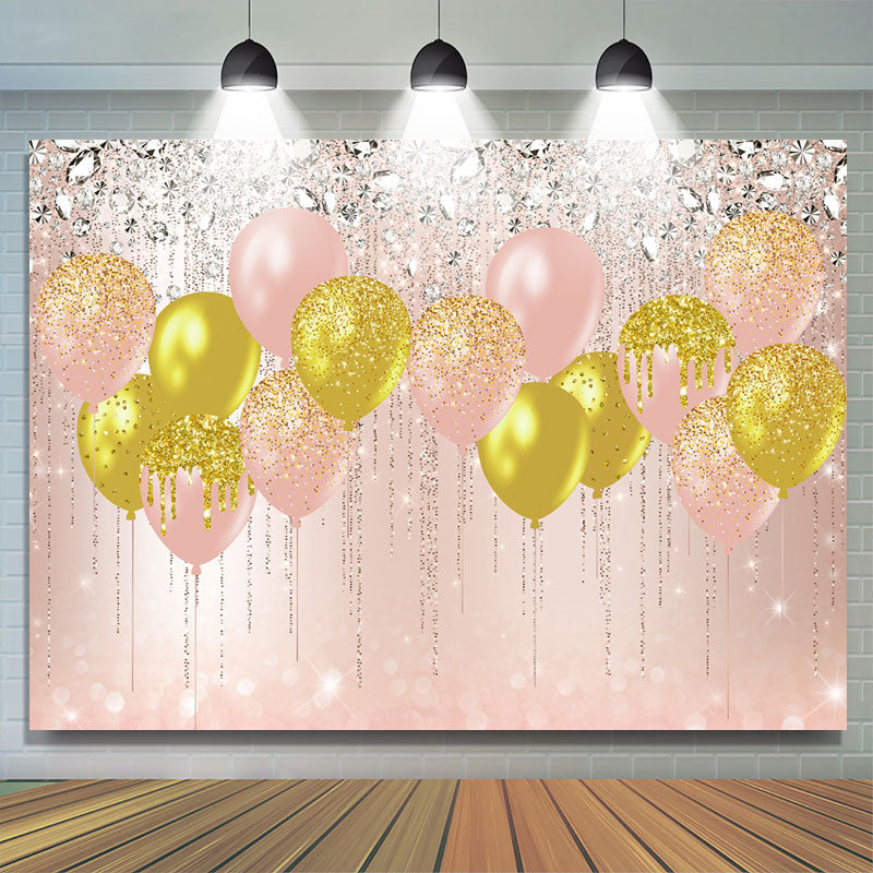 Lofaris Pink And Yellow Glitter Balloon Happy Birthday Backdrop