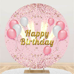 Lofaris Pink Ballons And Gold Glitter Circle Birthday Backdrop