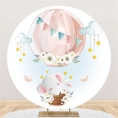 Lofaris Pink Balloon Elephant Happy Birthday Round Backdrop