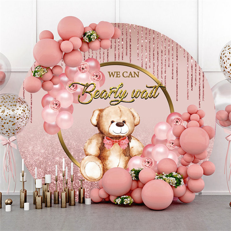 Lofaris Pink Balloons Glitter Bearly Wait Baby Shower Backdrop